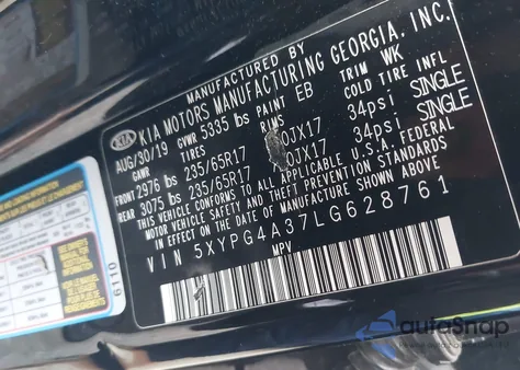 2020 Kia Sorento 2.4L Lx from USA, damaged, VIN 5XYPG4A37LG628761